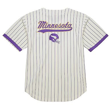 Men's Mitchell & Ness Cream Minnesota Vikings Vintage Logo Final Seconds Full-Button Mesh Top