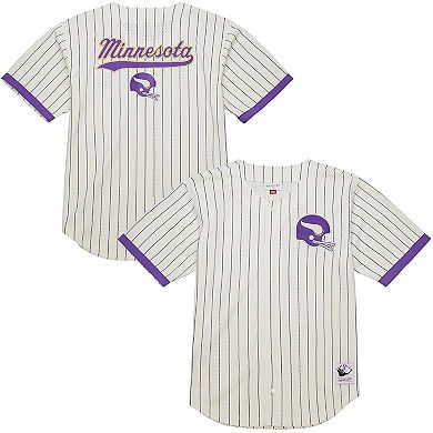 Men's Mitchell & Ness Cream Minnesota Vikings Vintage Logo Final Seconds Full-Button Mesh Top