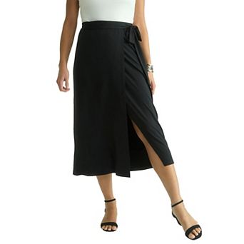 Jessica London Women's Plus Size Faux Wrap Midi Skirt