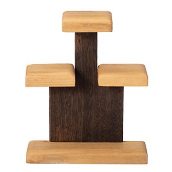 Vintiquewise 3 tier Wooden Jewelry Display Stand Rustic Organizer with a Sturdy Natural Wood Base
