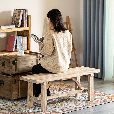 Vintiquewise Wooden Bench Entryway Organizer Rustic Accent Seat Natural Wood Armless Design