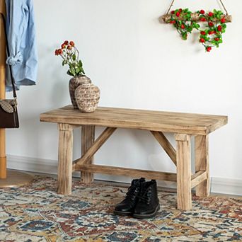 Vintiquewise Wooden Bench Entryway Organizer Rustic Accent Seat Natural Wood Armless Design