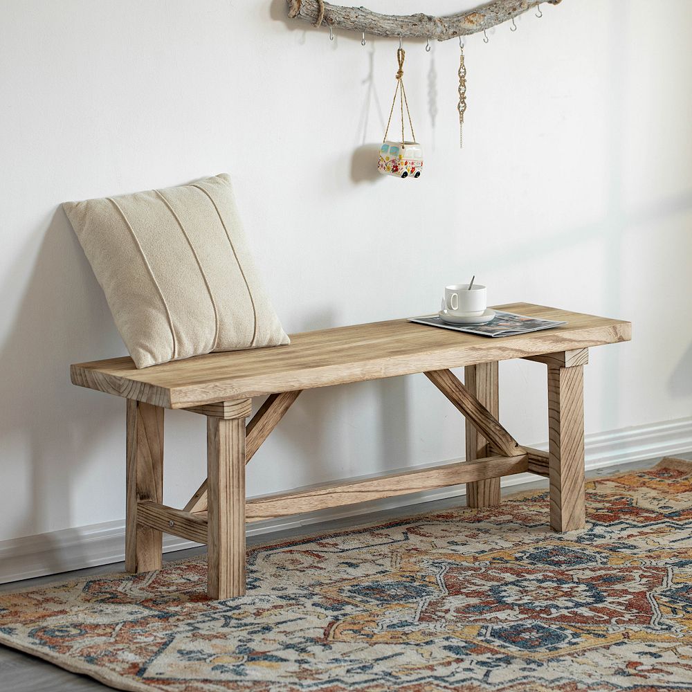 Vintiquewise Wooden Bench Entryway Organizer Rustic Accent Seat Natural ...