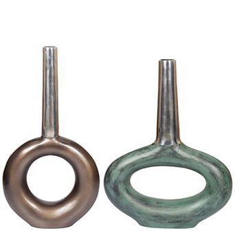 Two Tone Patina Green Floor Vases, 2 Set