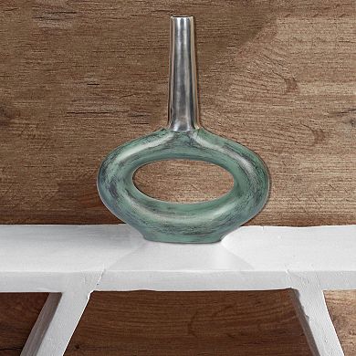 Two Tone Patina Green Floor Vases, 2 Set