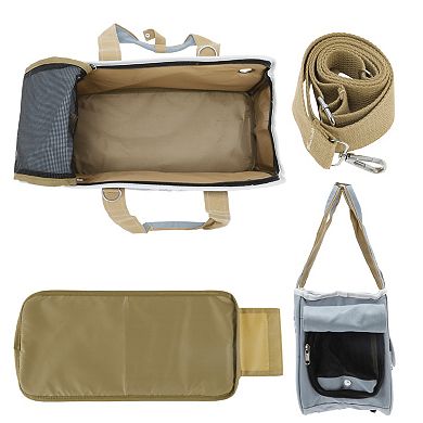 Breathable Pet Carrier Bag, Foldable Transport Box with Removable Mat, Carry Bag with 2 Pocket