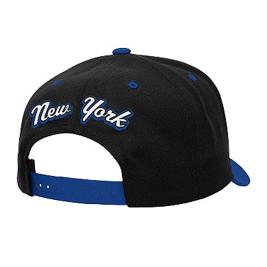 Men's Mitchell & Ness Black/Blue New York Rangers Backside Script 2-Tone Pro Crown Adjustable Hat
