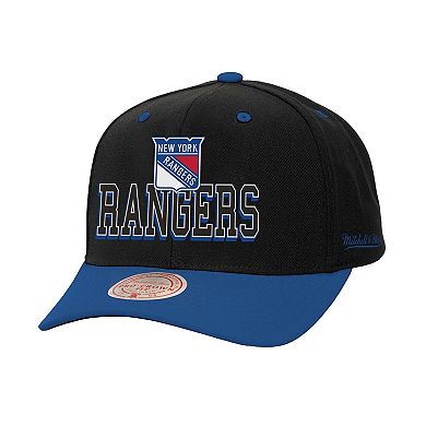Men's Mitchell & Ness Black/Blue New York Rangers Backside Script 2-Tone Pro Crown Adjustable Hat