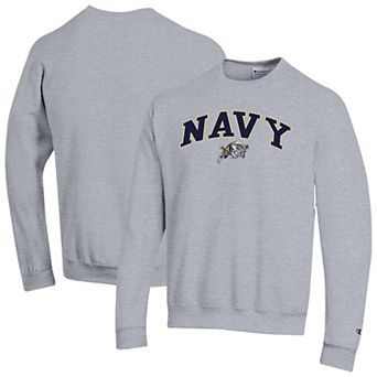 Men's Champion® Heather Gray Navy Midshipmen Arch Over Logo Pullover Sweatshirt