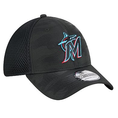 Men's New Era Black Miami Marlins Subtle Camo 39THIRTY Flex Hat
