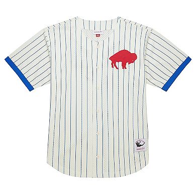 Men's Mitchell & Ness Cream Buffalo Bills Vintage Logo Final Seconds Full-Button Mesh Top