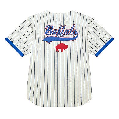 Men's Mitchell & Ness Cream Buffalo Bills Vintage Logo Final Seconds Full-Button Mesh Top