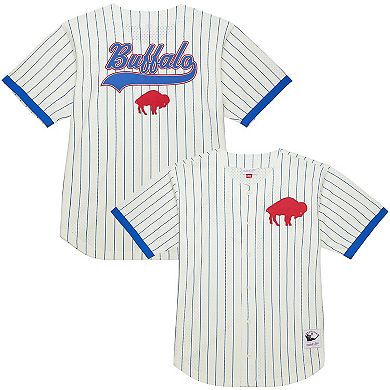 Men's Mitchell & Ness Cream Buffalo Bills Vintage Logo Final Seconds Full-Button Mesh Top
