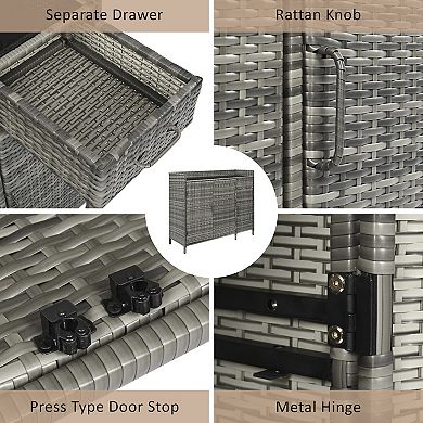Merax Wicker Outdoor Storage Cabinet with Tempered Glass Desktop
