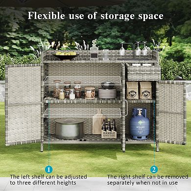 Merax Wicker Outdoor Storage Cabinet with Tempered Glass Desktop