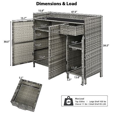 Merax Wicker Outdoor Storage Cabinet with Tempered Glass Desktop