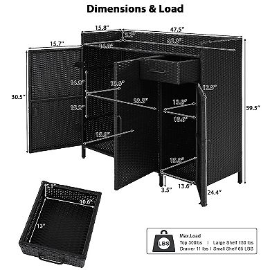 Merax Wicker Outdoor Storage Cabinet with Tempered Glass Desktop
