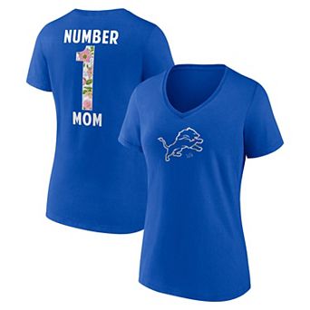 Women's Blue Detroit Lions Number 1 Mom Floral V-Neck T-Shirt