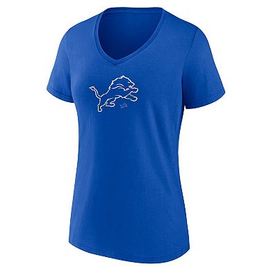 Women's Blue Detroit Lions Number 1 Mom Floral V-Neck T-Shirt