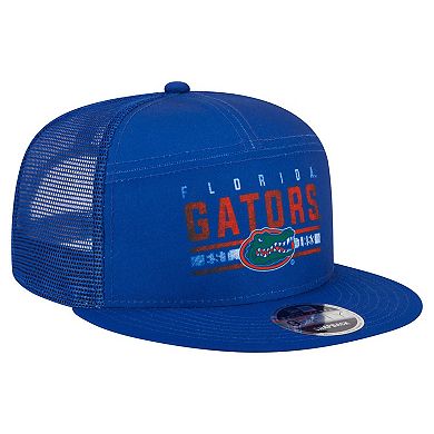 Men's New Era Royal Florida Gators Split Panel 9FIFTY Snapback Trucker Hat