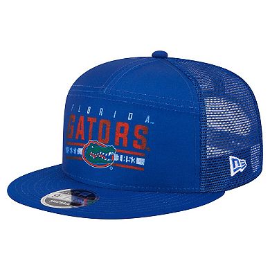 Men's New Era Royal Florida Gators Split Panel 9FIFTY Snapback Trucker Hat