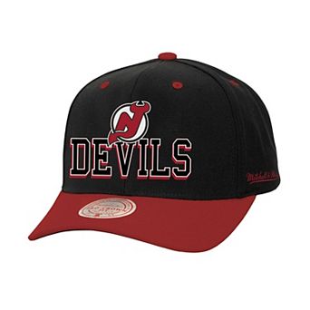 Men's Mitchell & Ness Black/Red New Jersey Devils Backside Script 2-Tone Pro Crown Adjustable Hat