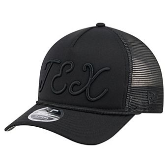 Men's New Era Black Texas Rangers City Initial 9FORTY A-Frame M-Crown Adjustable Trucker Hat