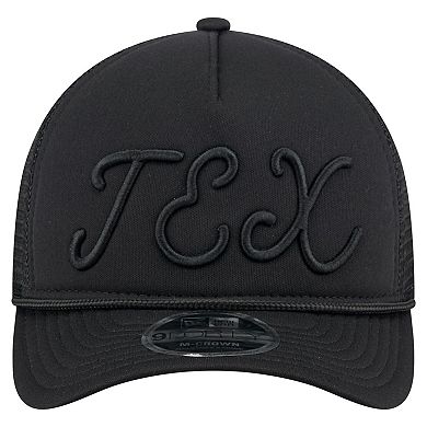 Men's New Era Black Texas Rangers City Initial 9FORTY A-Frame M-Crown Adjustable Trucker Hat