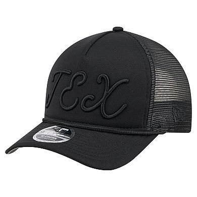 Men's New Era Black Texas Rangers City Initial 9FORTY A-Frame M-Crown Adjustable Trucker Hat