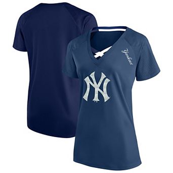 Women's�Profile Navy New York Yankees Plus Size Glitter Raglan V-Neck T-Shirt