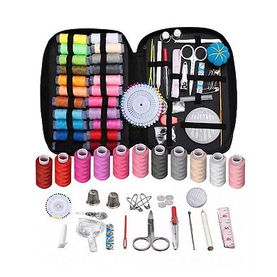 Sewing Kit Scissor Thimble Thread Needle Tape Storage Box 126 Pcs