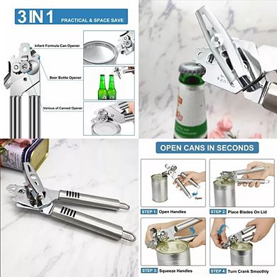 Stainless Steel Heavy Duty 3-in-1 Kitchen Can Opener 2 Pcs