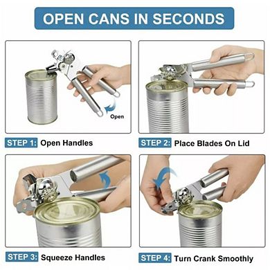 Stainless Steel Heavy Duty 3-in-1 Kitchen Can Opener 2 Pcs