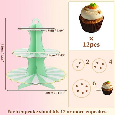2 Pcs Cupcake Stand, 3-Tier Cupcake Stand Tower, Cardboard Dessert Cup Cake Stand Tower for Party