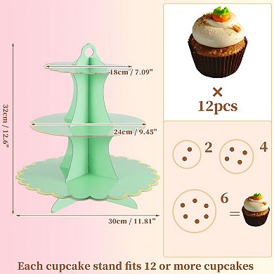 2 Pcs Cupcake Stand, 3-Tier Cupcake Stand Tower, Cardboard Dessert Cup Cake Stand Tower