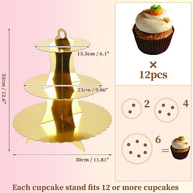 2 Pcs Cupcake Stand, 3-Tier Lace Cupcake Stand Tower, Cardboard Dessert Cup Cake Stand Tower