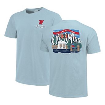 Women's Blue Ole Miss Rebels Comfort Colors Campus Scene Drawing Script T-Shirt