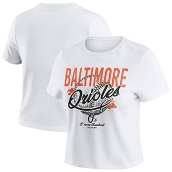Women's�WEAR by Erin Andrews White Baltimore Orioles Distressed Cropped Baby T-Shirt