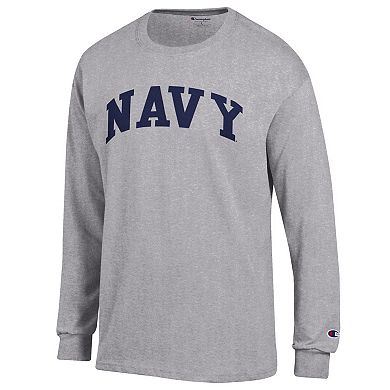 Men's Champion Heather Gray Navy Midshipmen Basic Arch Long Sleeve T-Shirt