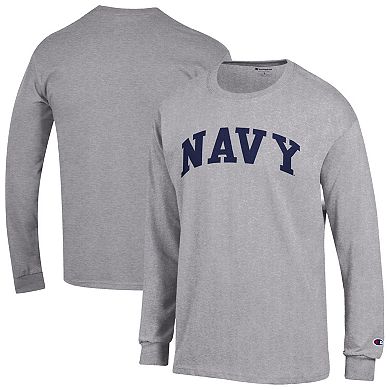 Men's Champion Heather Gray Navy Midshipmen Basic Arch Long Sleeve T-Shirt