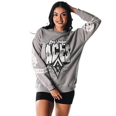 Women's The Wild Collective Gray Las Vegas Aces Double Collar Fleece Pullover Sweatshirt