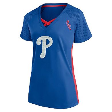 Women's Profile Royal Philadelphia Phillies Plus Size Glitter Raglan V-Neck T-Shirt