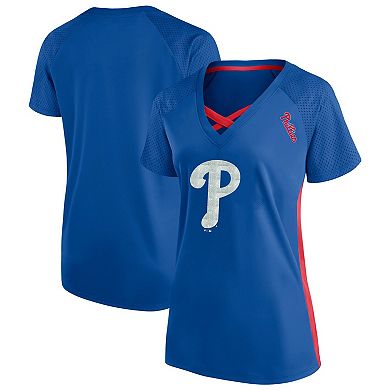 Women's Profile Royal Philadelphia Phillies Plus Size Glitter Raglan V-Neck T-Shirt