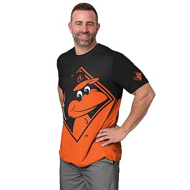 Men's FOCO Black/Orange Baltimore Orioles Big Logo Mascot T-Shirt