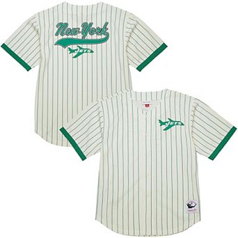 Men's�Mitchell & Ness Cream New York Jets Vintage Logo Final Seconds Full-Button Mesh Top