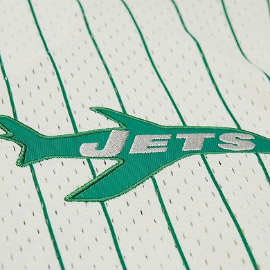 Men's Mitchell & Ness Cream New York Jets Vintage Logo Final Seconds Full-Button Mesh Top