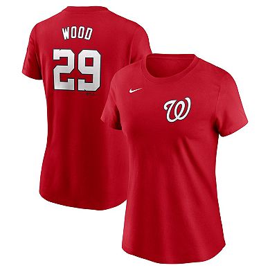Women's Nike James Wood Red Washington Nationals Fuse Name & Number T-Shirt