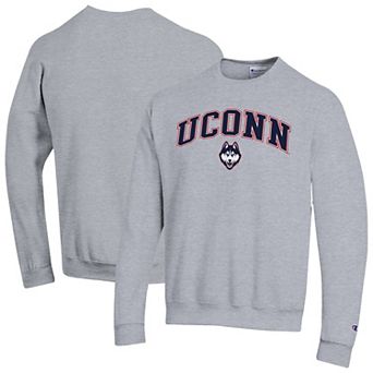 Men's Champion® Heather Gray UConn Huskies Arch Over Logo Pullover Sweatshirt