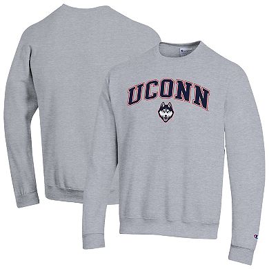 Men's Champion® Heather Gray UConn Huskies Arch Over Logo Pullover Sweatshirt