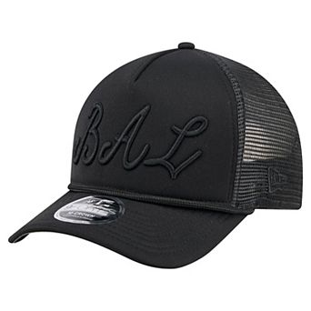 Men's New Era Black Baltimore Orioles City Initial 9FORTY A-Frame M-Crown Adjustable Trucker Hat